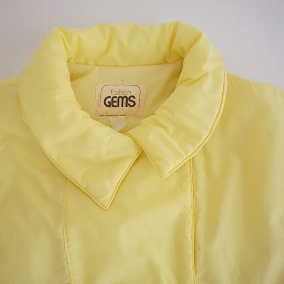 Vintage Fashion Gems Yellow Puffer Button Up Fleece Lined Winter Jacket L - Picture 10 of 11